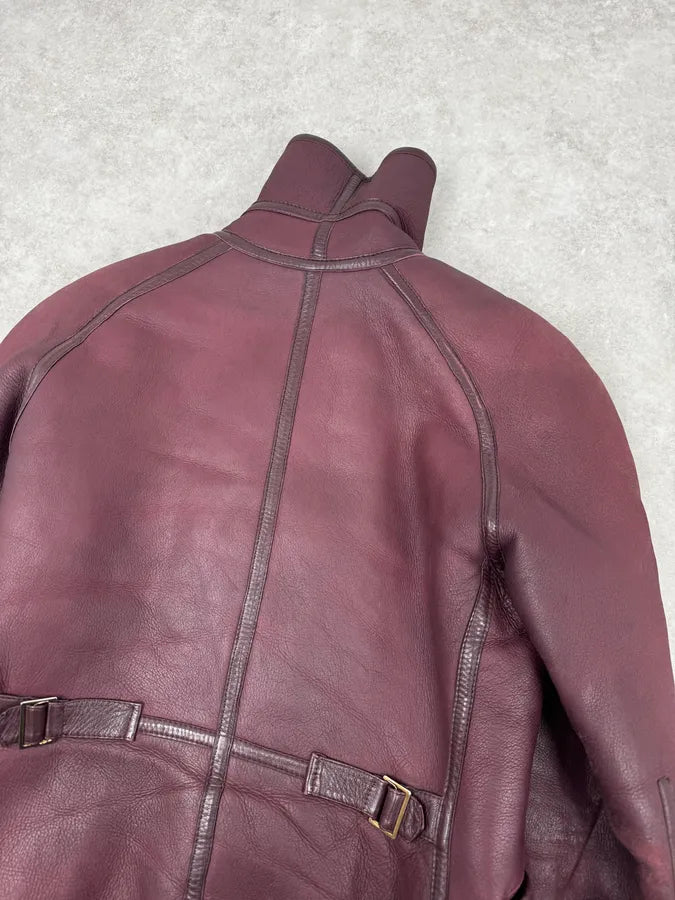 1990s Kenzo Bordeaux Shearling Leather Jacket vlGuayt 6