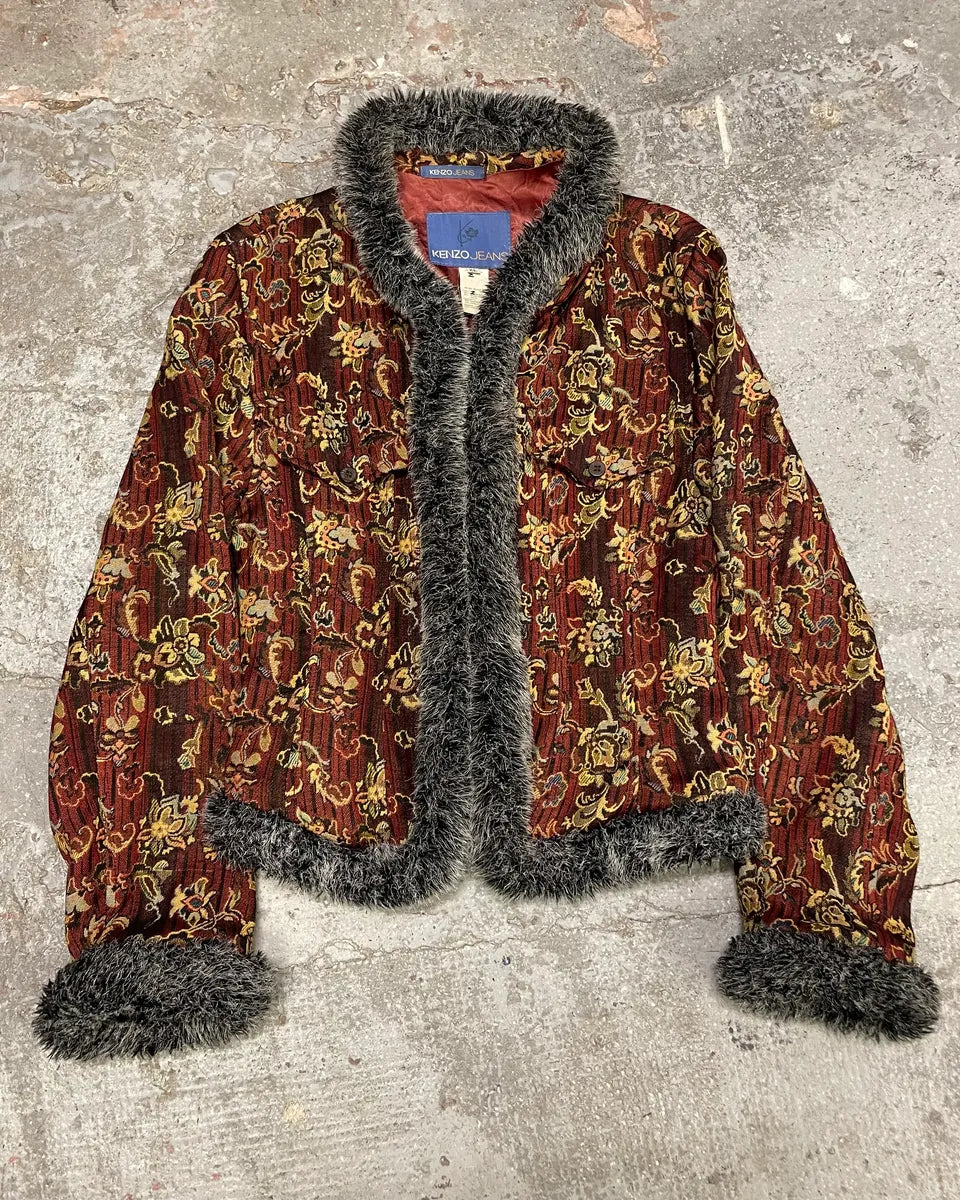 1990s Kenzo Royal Baroque Flowers Fur Blazer Jacket (L) BZmiJvz 0