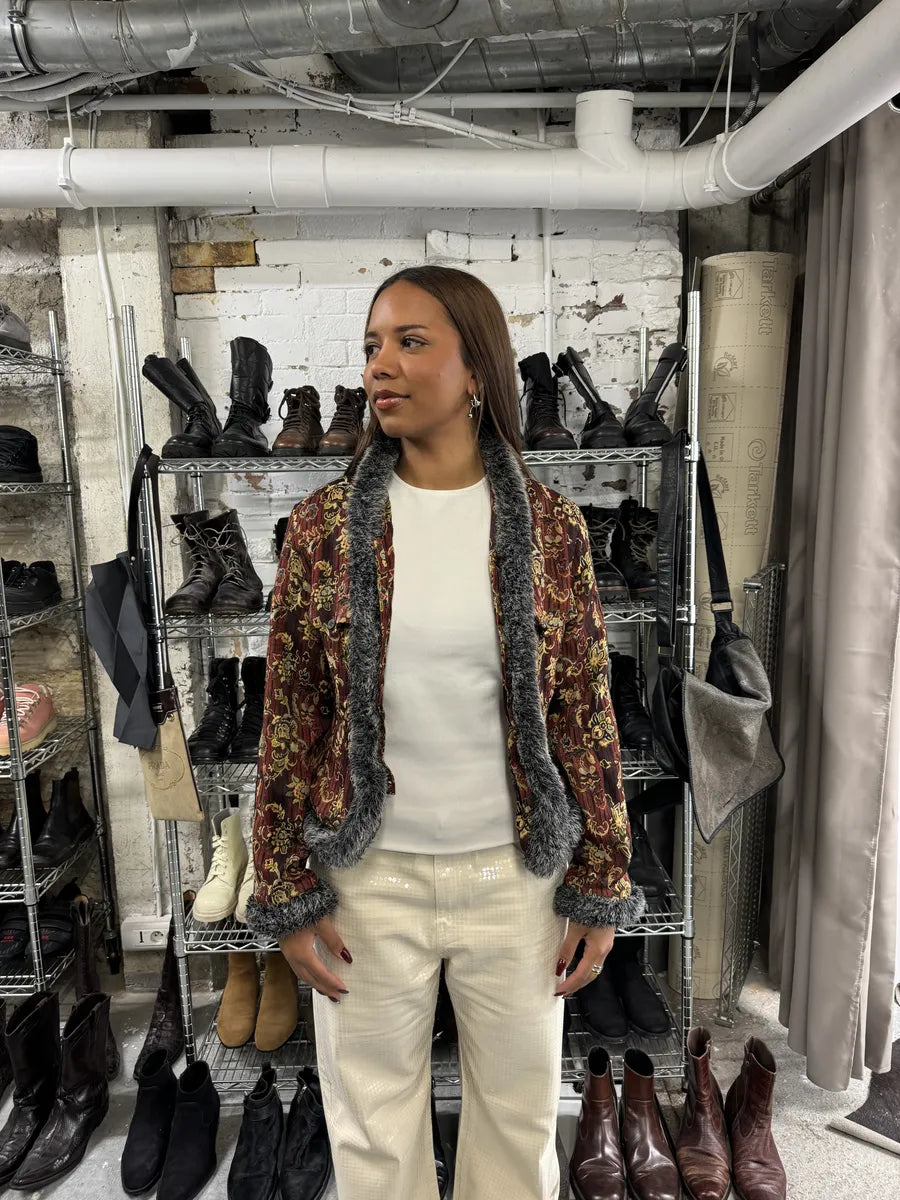 1990s Kenzo Royal Baroque Flowers Fur Blazer Jacket (L) BZmiJvz 1