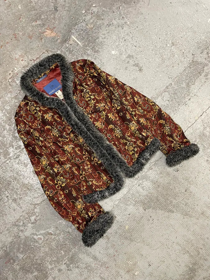 1990s Kenzo Royal Baroque Flowers Fur Blazer Jacket (L) BZmiJvz 4