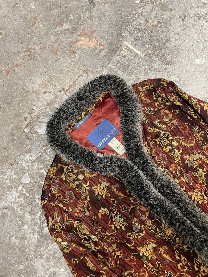 1990s Kenzo Royal Baroque Flowers Fur Blazer Jacket (L) BZmiJvz 5