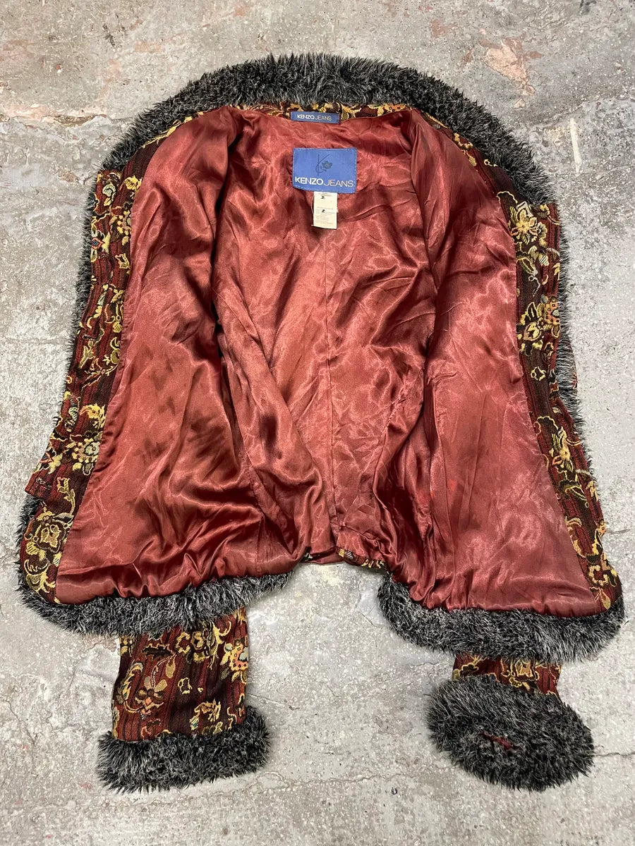 1990s Kenzo Royal Baroque Flowers Fur Blazer Jacket (L) BZmiJvz 6