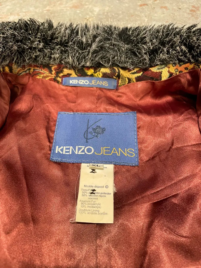 1990s Kenzo Royal Baroque Flowers Fur Blazer Jacket (L) BZmiJvz 8