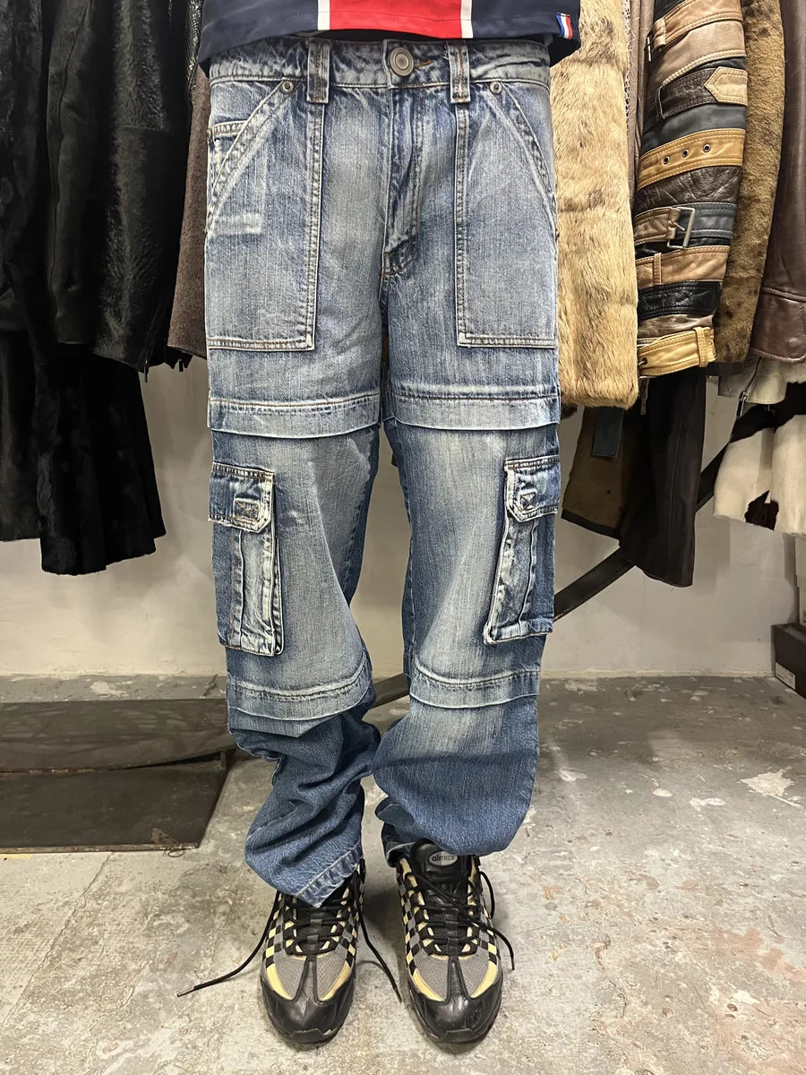 1990s Laltro Italian Blue Cargo Denim Jeans (M/L) WtqhtBj 0