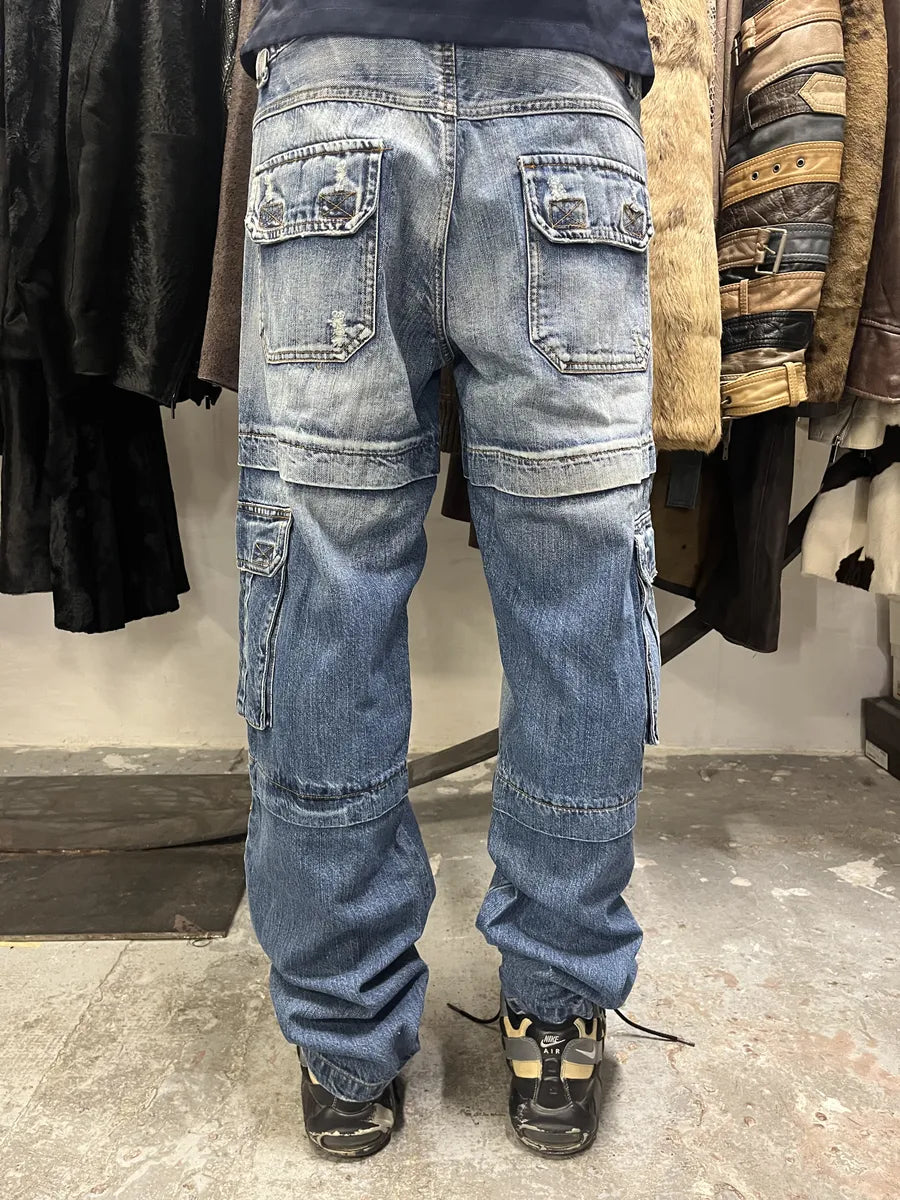 1990s Laltro Italian Blue Cargo Denim Jeans (M/L) WtqhtBj 1