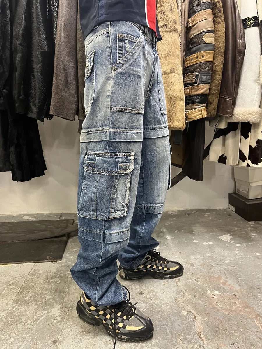 1990s Laltro Italian Blue Cargo Denim Jeans (M/L) WtqhtBj 2