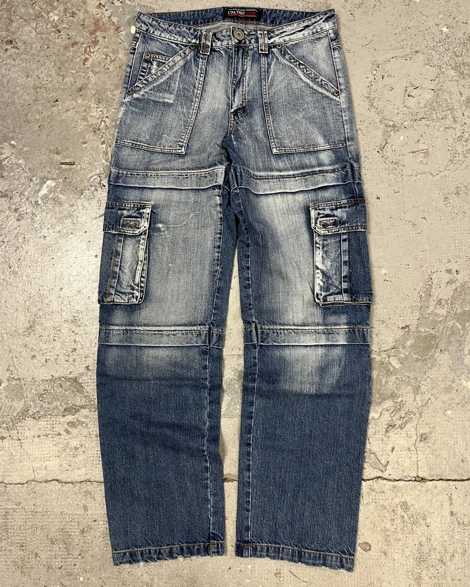 1990s Laltro Italian Blue Cargo Denim Jeans (M/L) WtqhtBj 3