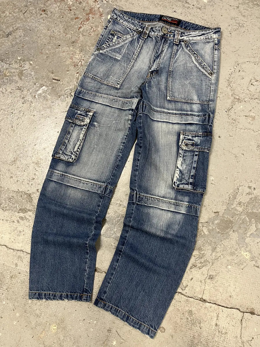 1990s Laltro Italian Blue Cargo Denim Jeans (M/L) WtqhtBj 4