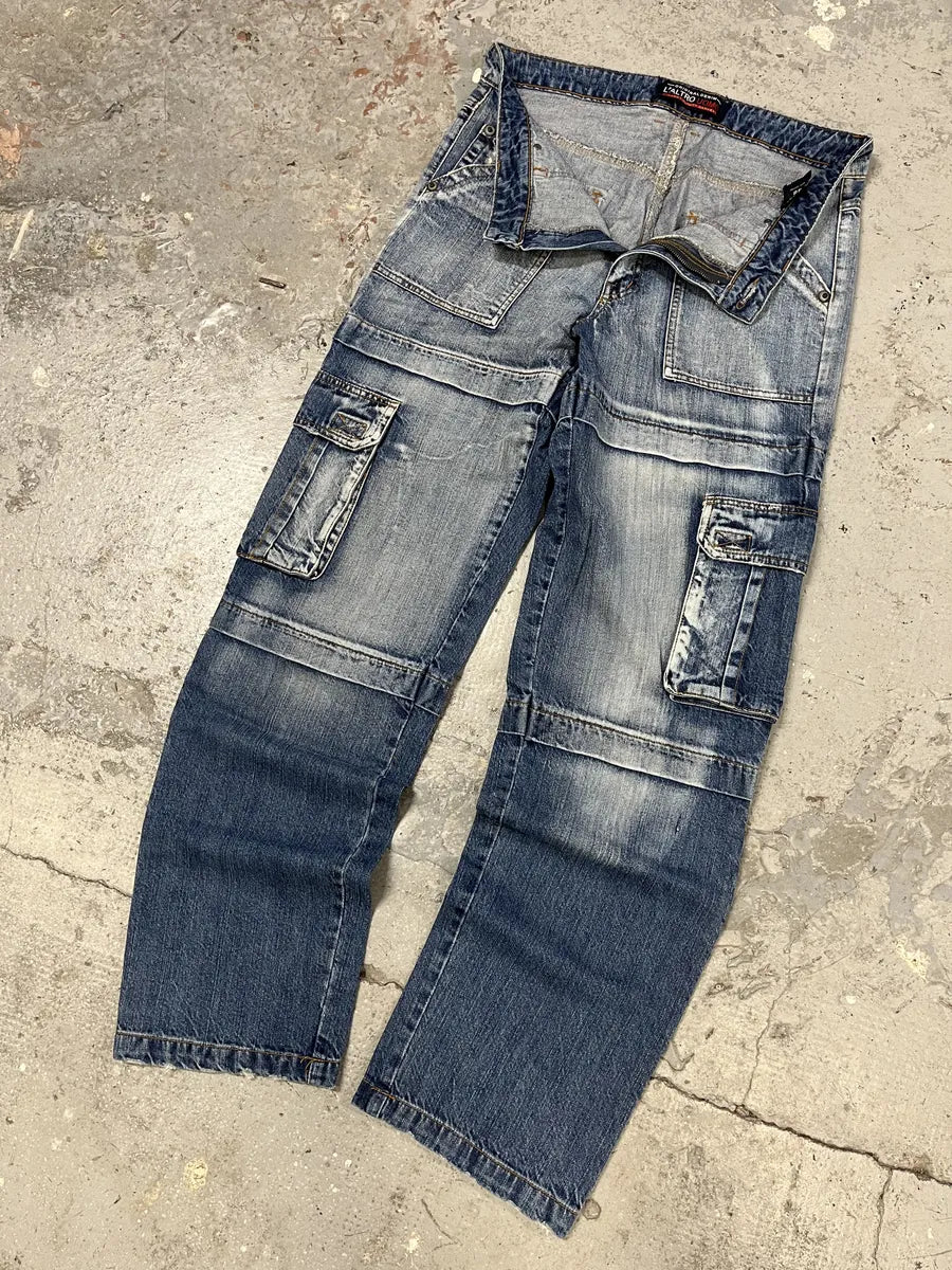 1990s Laltro Italian Blue Cargo Denim Jeans (M/L) WtqhtBj 7