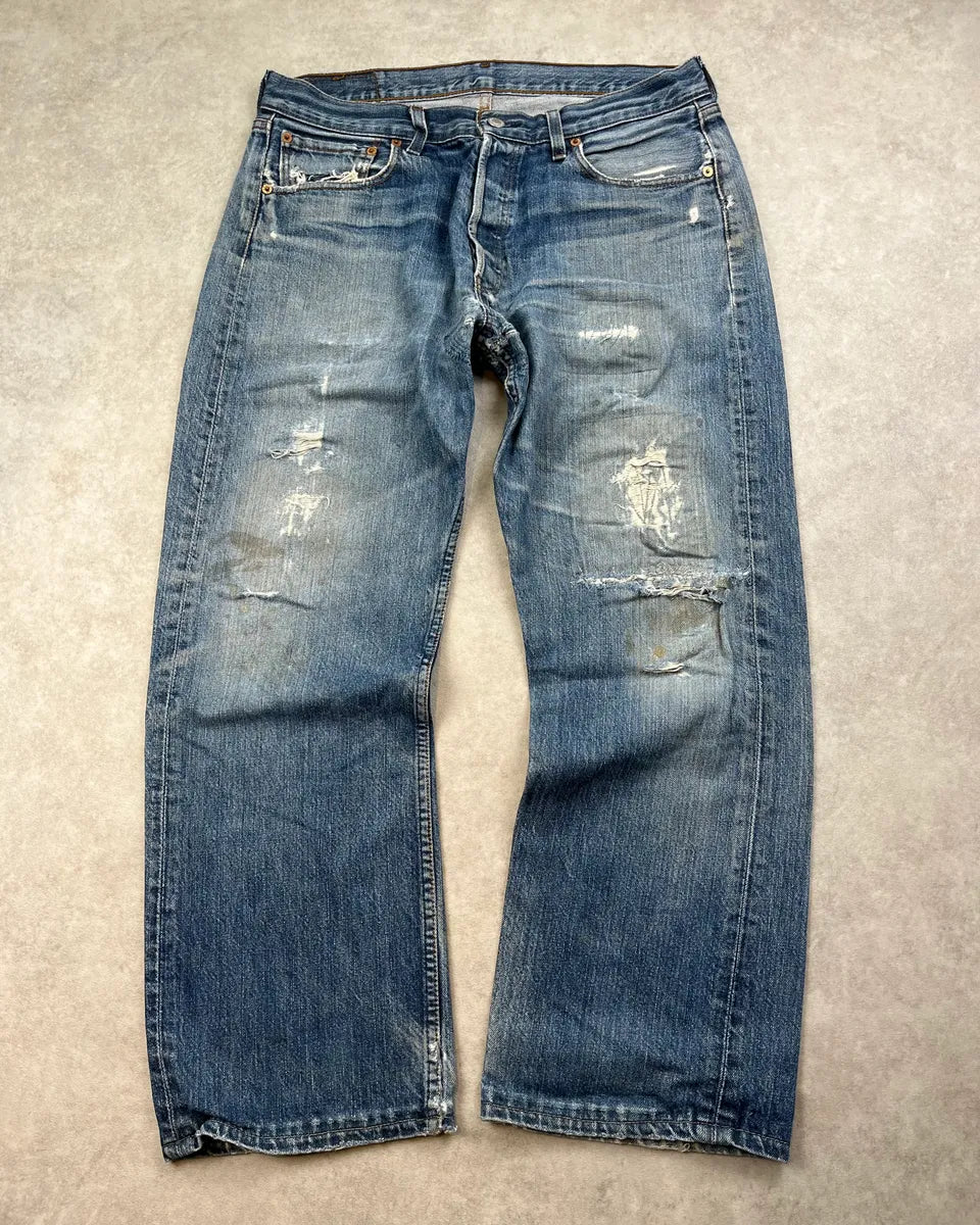 1990s Levi’s 501 Blue Faded Distressed Denim Jeans RlpWQSk 3