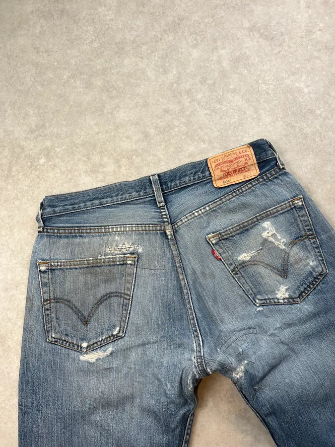 1990s Levi’s 501 Blue Faded Distressed Denim Jeans RlpWQSk 6