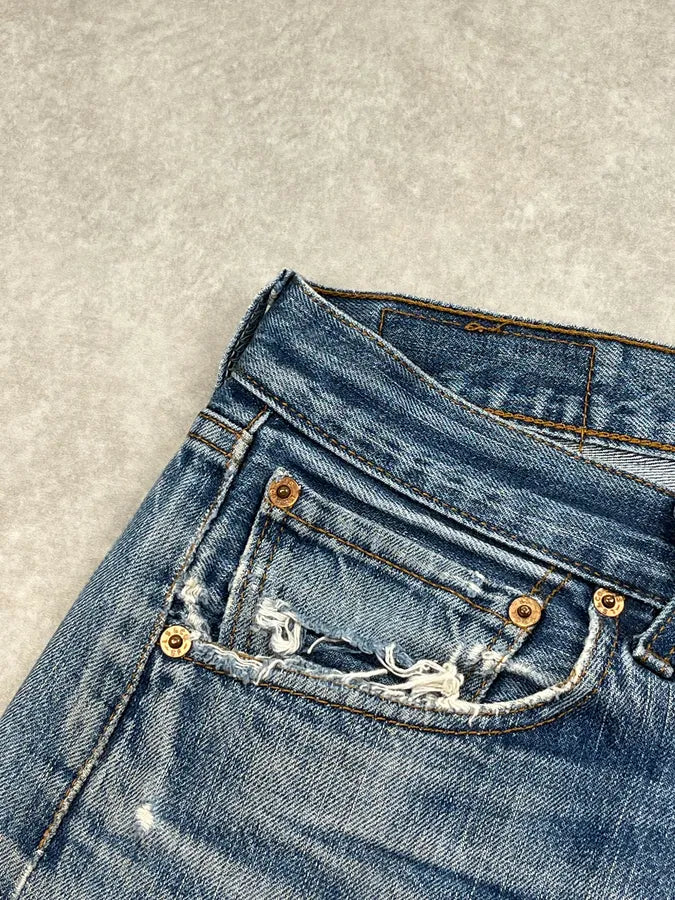 1990s Levi’s 501 Blue Faded Distressed Denim Jeans RlpWQSk 8