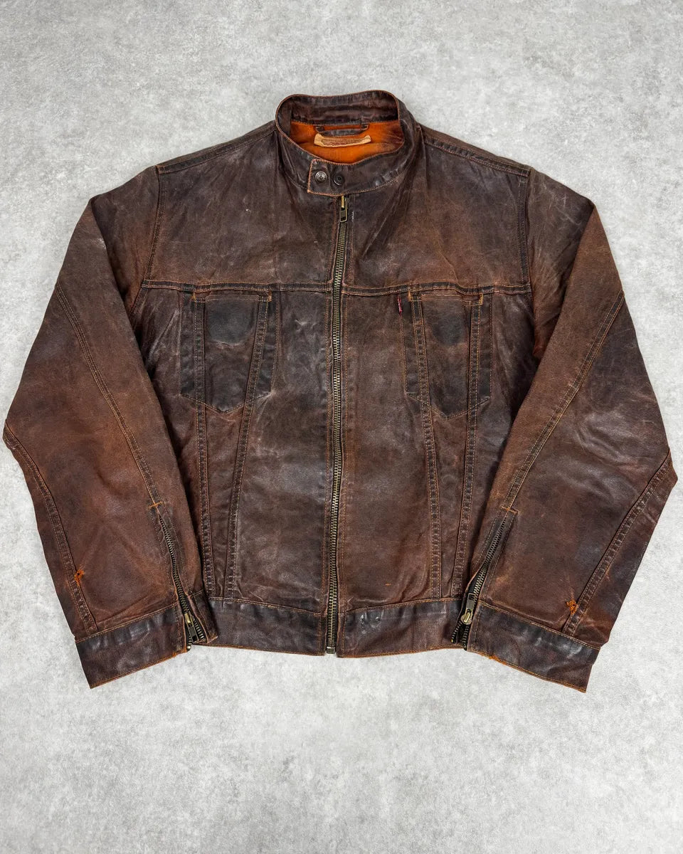1990s Levi’s Biker Waxed Brown Jacket gUknTSl 0
