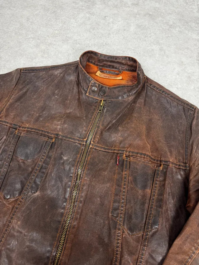 1990s Levi’s Biker Waxed Brown Jacket gUknTSl 4