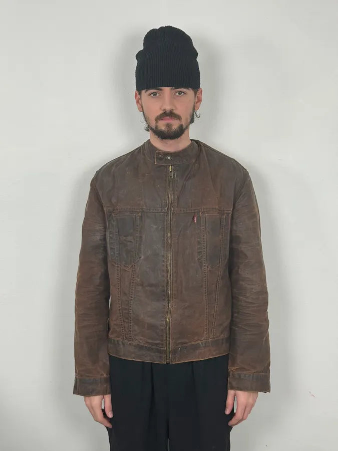 1990s Levi’s Biker Waxed Brown Jacket gUknTSl 1