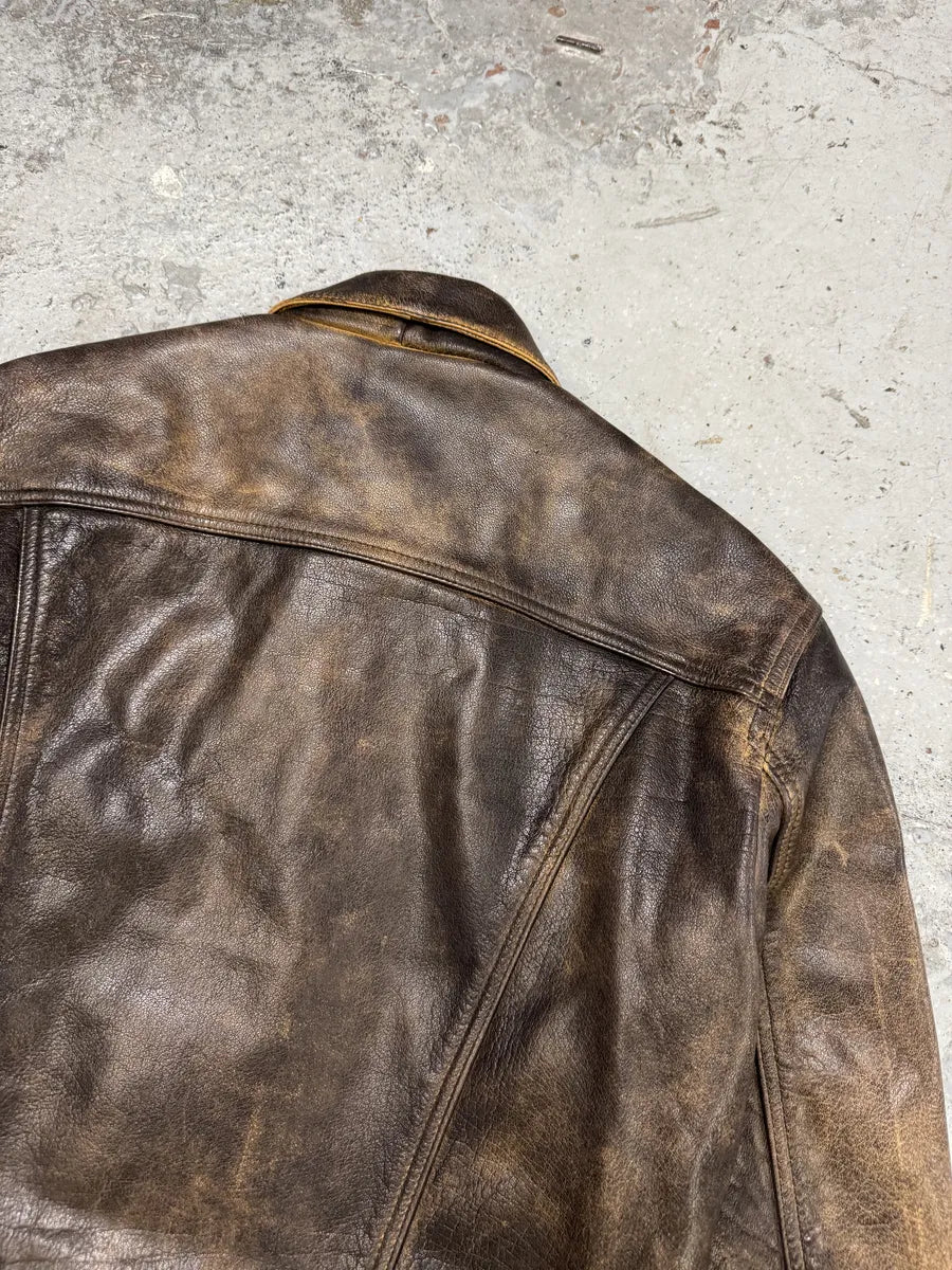 1990s Levi’s Brown Buttoned Eroded Leather Jacket csqvefW 2