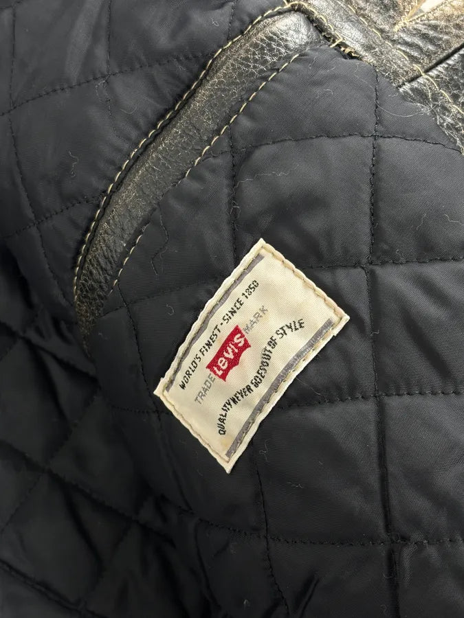 1990s Levi’s Grey Eroded Leather Buttoned Trucker Jacket DbNzQKr 12