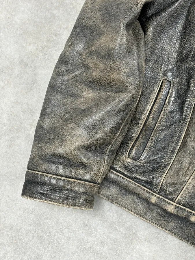 1990s Levi’s Grey Eroded Leather Buttoned Trucker Jacket DbNzQKr 8