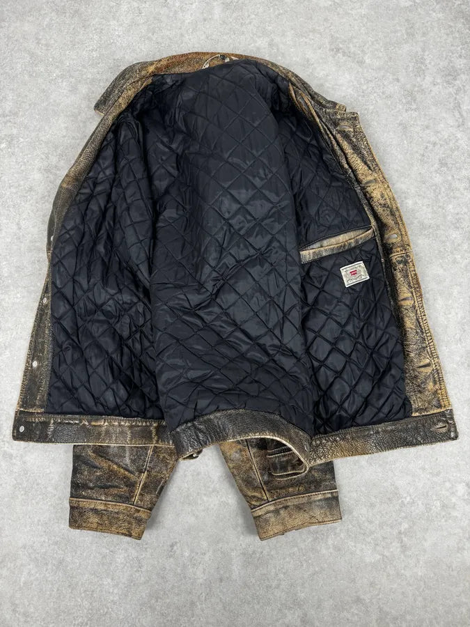 1990s Levi’s Gold Eroded Leather Trucker Jacket YsBhTFF 6