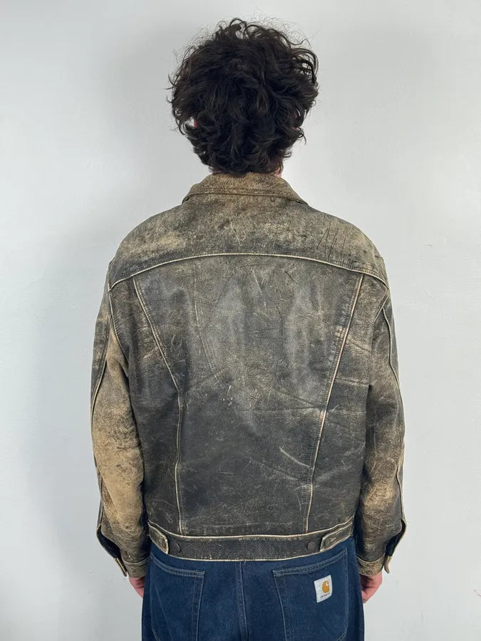 1990s Levi’s Gold Eroded Leather Trucker Jacket YsBhTFF 2