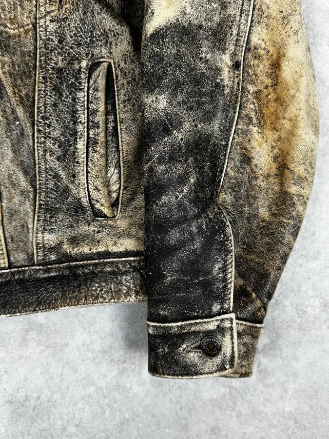 1990s Levi’s Gold Eroded Leather Trucker Jacket YsBhTFF 7