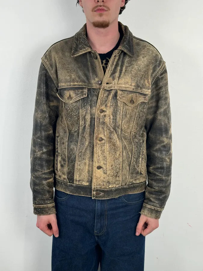 1990s Levi’s Gold Eroded Leather Trucker Jacket YsBhTFF 1