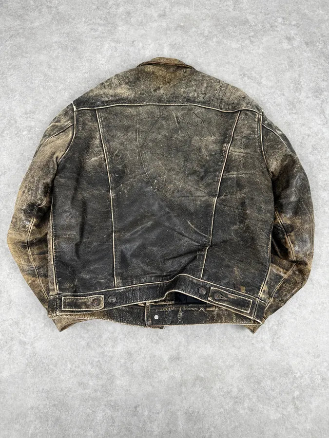 1990s Levi’s Gold Eroded Leather Trucker Jacket YsBhTFF 3