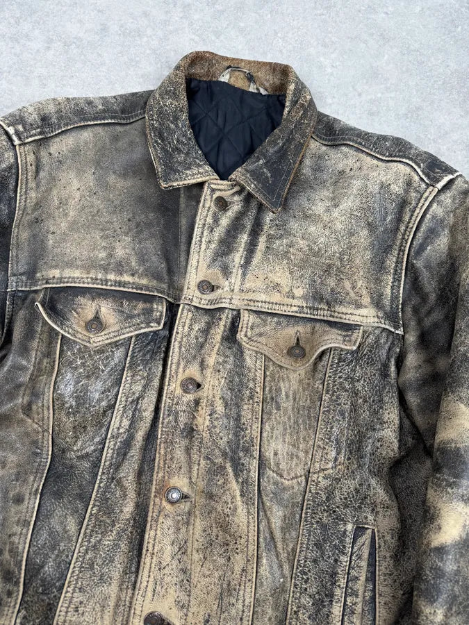 1990s Levi’s Gold Eroded Leather Trucker Jacket YsBhTFF 4