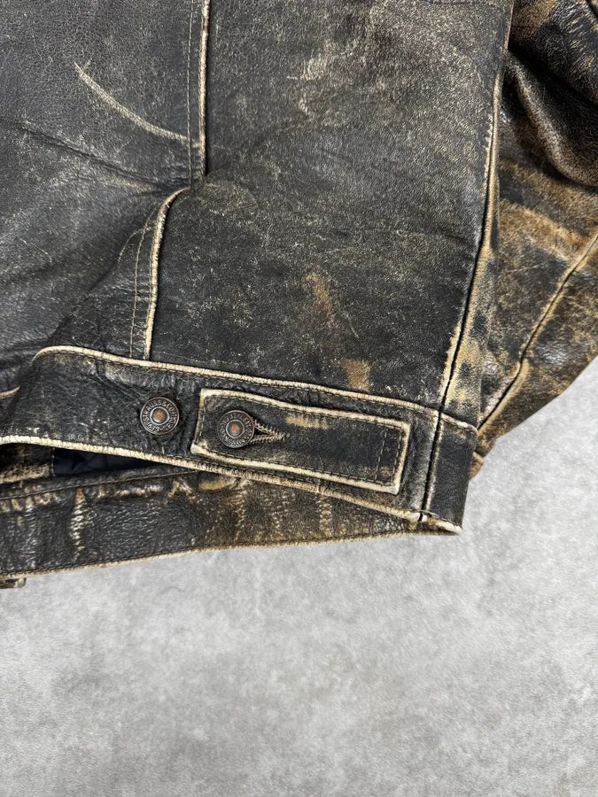 1990s Levi’s Gold Eroded Leather Trucker Jacket YsBhTFF 8