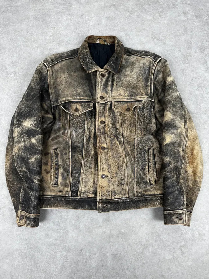 1990s Levi’s Gold Eroded Leather Trucker Jacket YsBhTFF 0