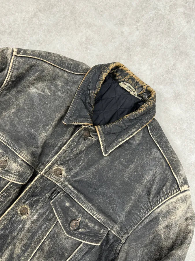 1990s Levi’s Grey Eroded Trucker Leather Jacket vcFVJqS 4