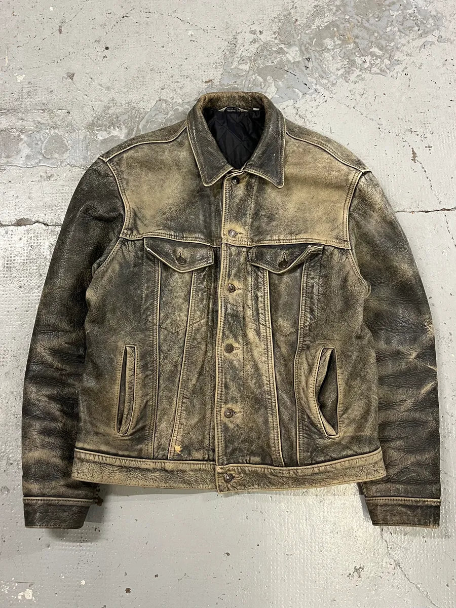 1990s Levi’s Raw Grey Leather Trucker Jacket QVNTndQ 0