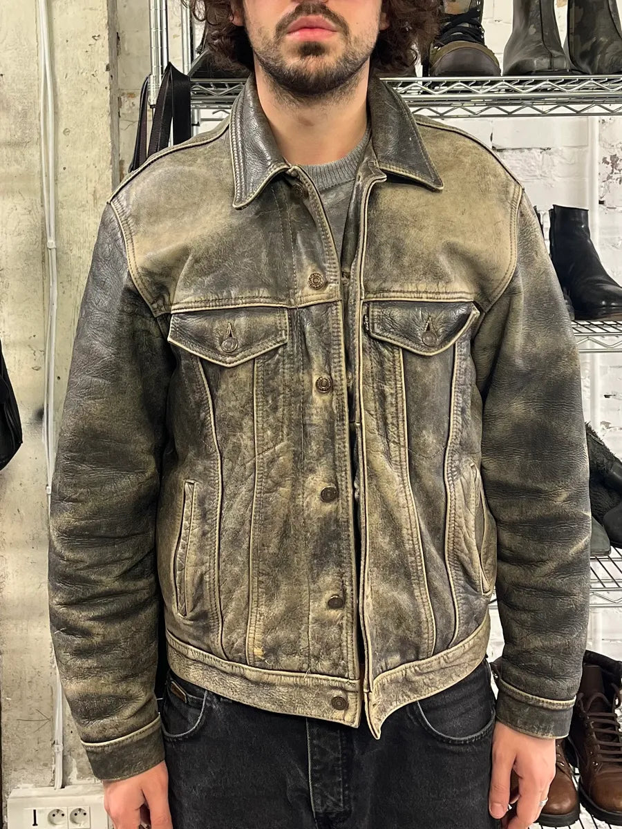 1990s Levi’s Raw Grey Leather Trucker Jacket QVNTndQ 1