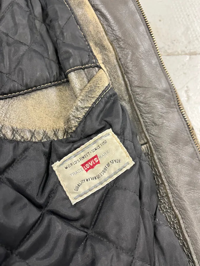 1990s Levi’s Raw Grey Leather Trucker Jacket QVNTndQ 10