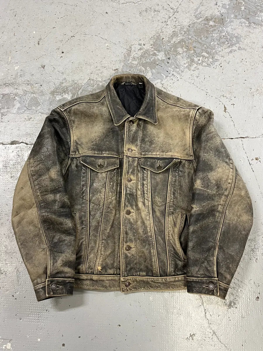 1990s Levi’s Raw Grey Leather Trucker Jacket QVNTndQ 3