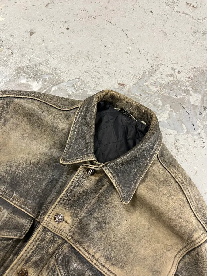 1990s Levi’s Raw Grey Leather Trucker Jacket QVNTndQ 4