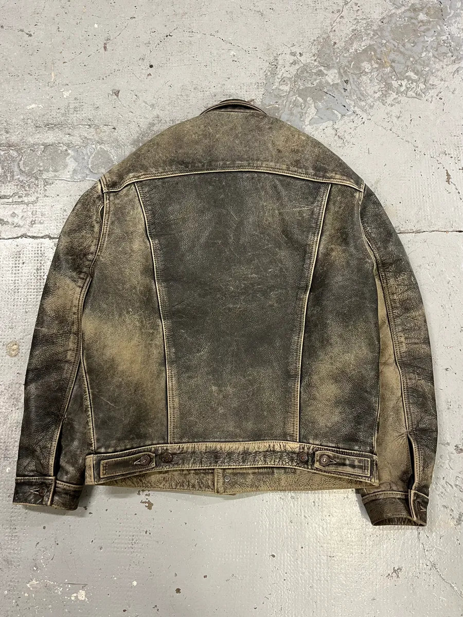1990s Levi’s Raw Grey Leather Trucker Jacket QVNTndQ 7