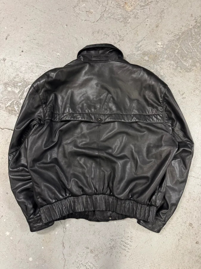 1990s Loewe Black Leather Bomber Jacket (L) 3