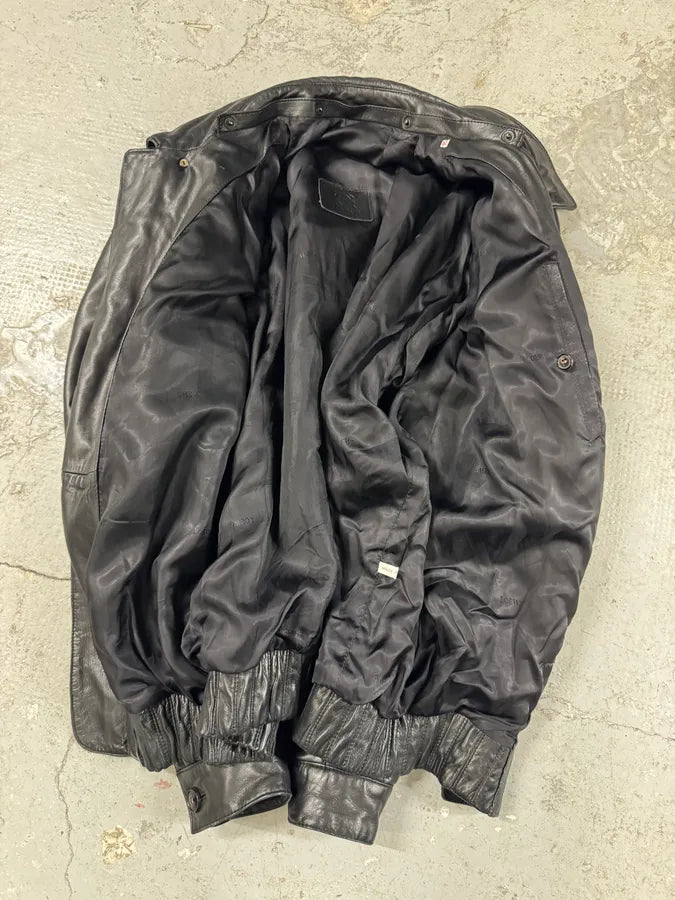 1990s Loewe Black Leather Bomber Jacket (L) 4