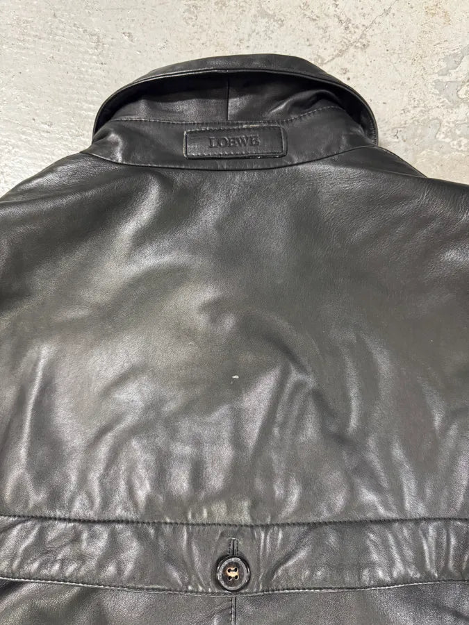 1990s Loewe Black Leather Bomber Jacket (L) 7