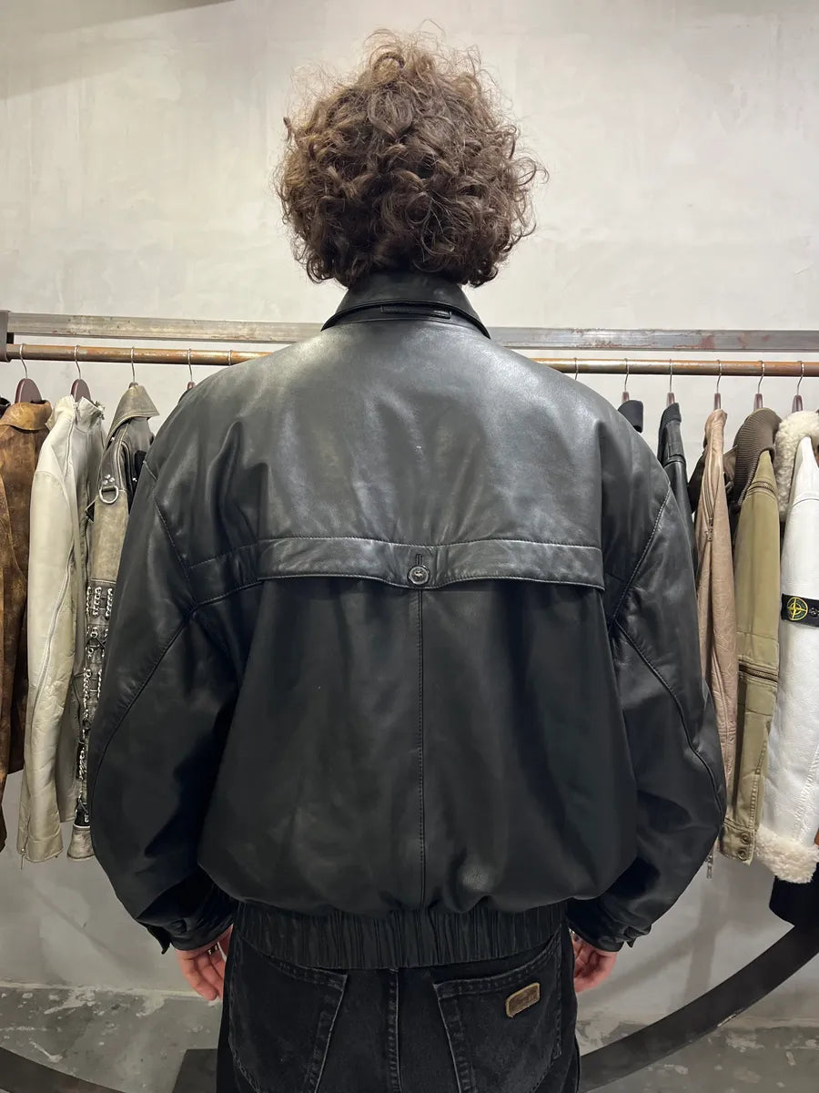1990s Loewe Black Leather Bomber Jacket (L) 8
