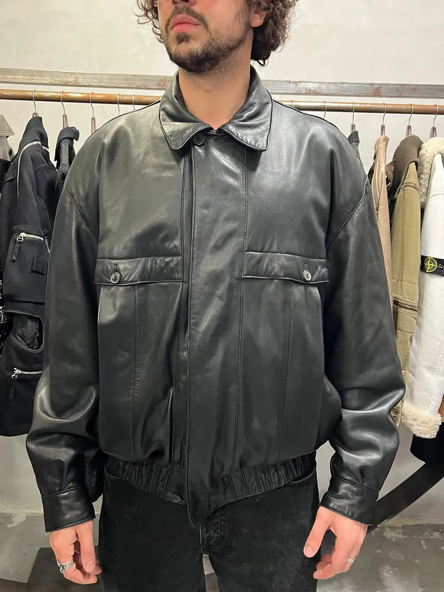 1990s Loewe Black Leather Bomber Jacket (L) 9
