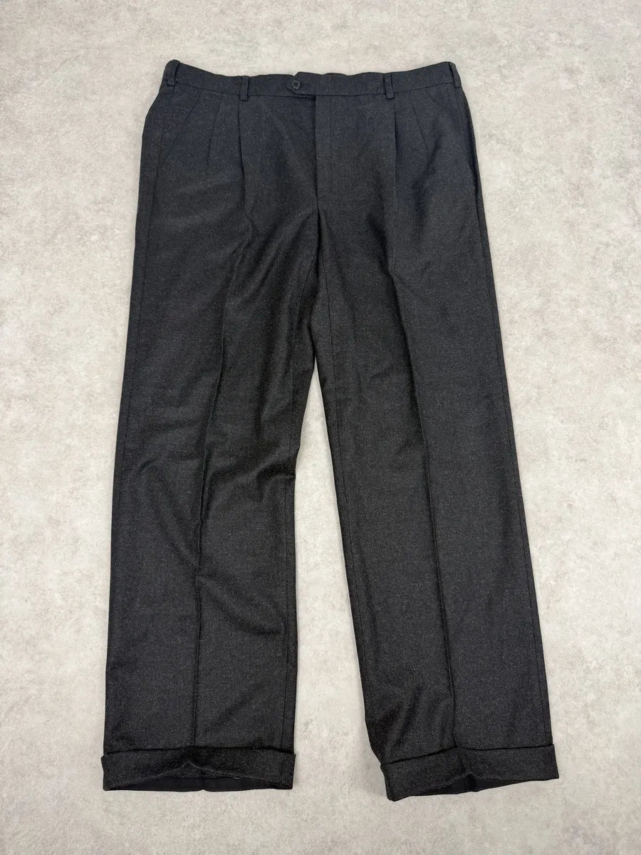 1990s Loro Piana Dark Grey Wool Tailored Pants fvLsnWR 0