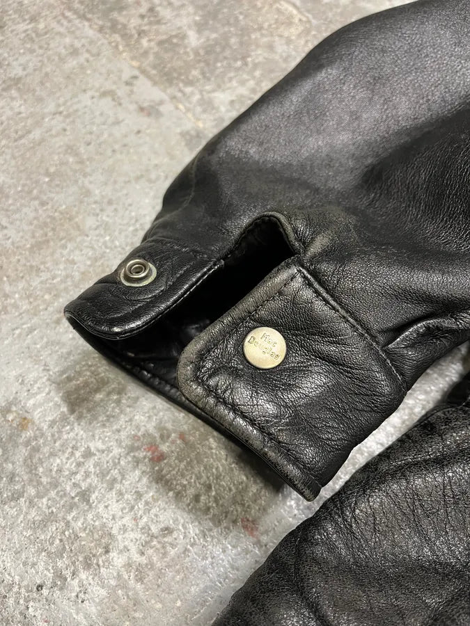 1990s Mac Douglas Aviator Metal Clasp Black Leather Jacket (M/L) 4
