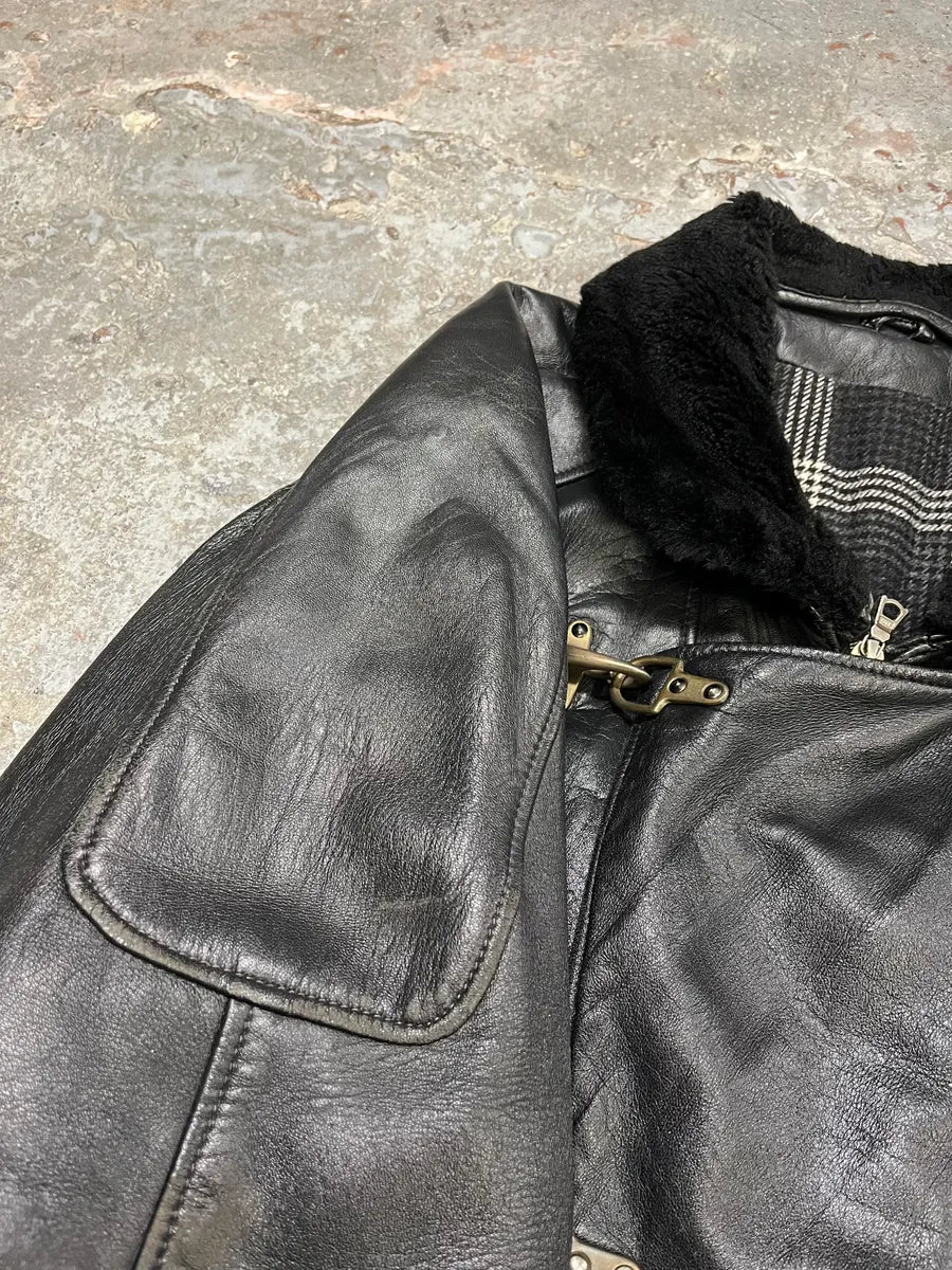 1990s Mac Douglas Aviator Metal Clasp Black Leather Jacket (M/L) 6