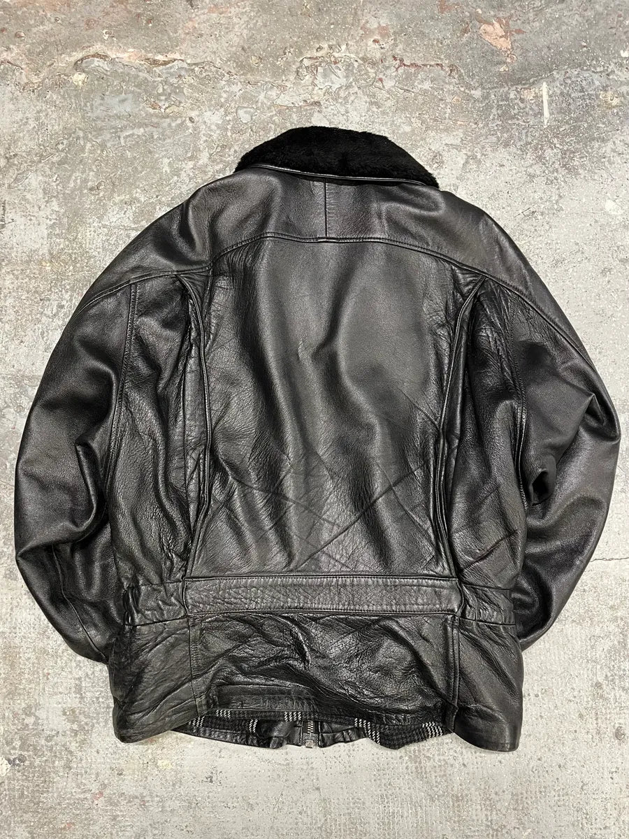 1990s Mac Douglas Aviator Metal Clasp Black Leather Jacket (M/L) 7