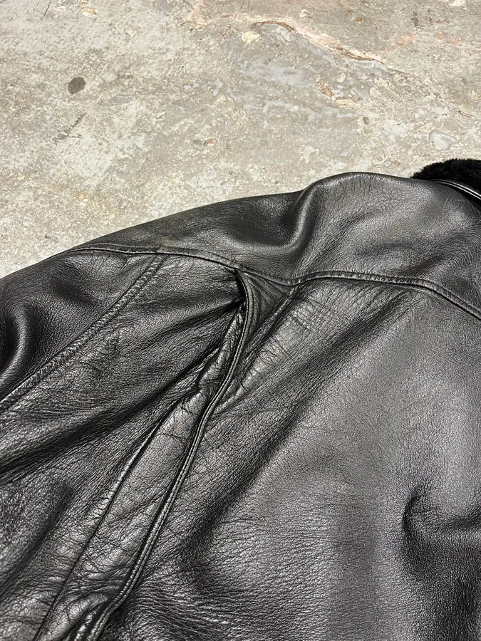 1990s Mac Douglas Aviator Metal Clasp Black Leather Jacket (M/L) 8