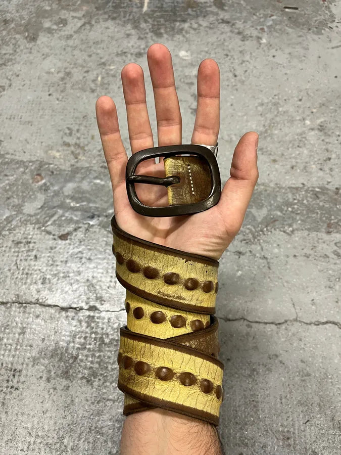 1990s Marithé + François Girbaud Beige & Brown Leather Belt jvMaBMH 0