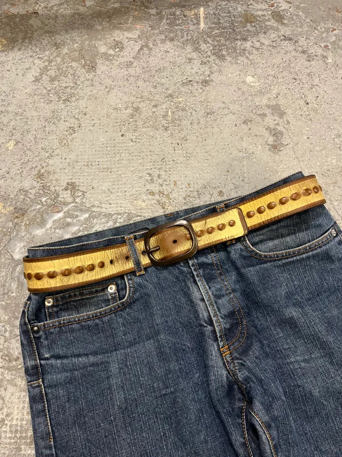1990s Marithé + François Girbaud Beige & Brown Leather Belt jvMaBMH 1