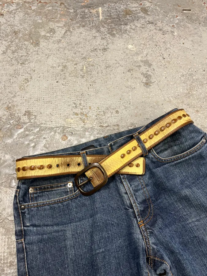 1990s Marithé + François Girbaud Beige & Brown Leather Belt jvMaBMH 2